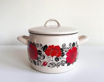 Finel Arabia Enamel Pot Red Poppies with Lid, Esteri Tomula design