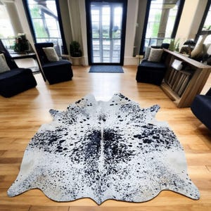 Black & White Cowhide Rug: Genuine Leather Animal Skin - Rustic Modern Decor