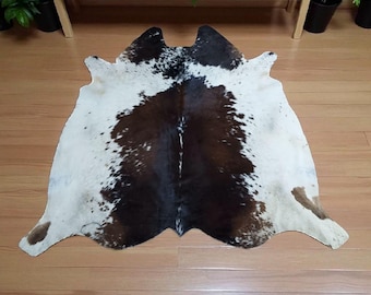 Natural Cowhide Rug: Brown & White Leather, Rustic Western Decor