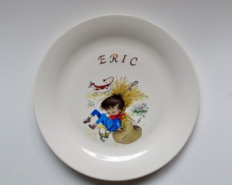 Vintage ERIC Ceramic Collectors Plate | Little Boy Blue Childrens Dinner Plate, Mother Goose Childs Nursery Rhyme