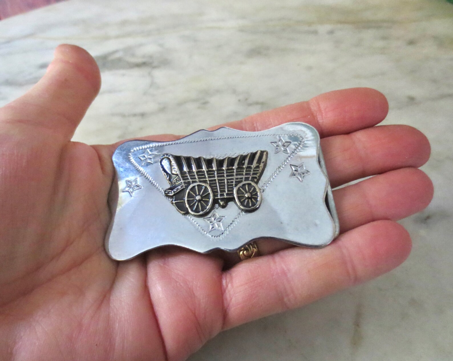 Silver Conestoga Wagon Belt Buckle Pioneer Cowboy Wild West Etsy