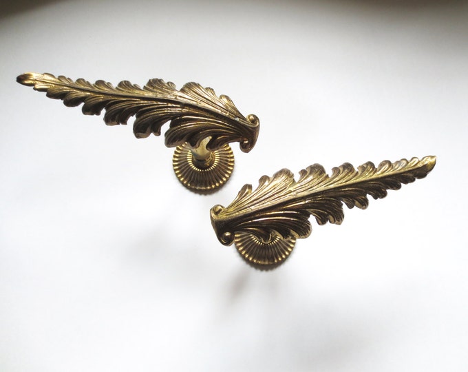 Vintage Solid Brass Leaf Curtain Tie Backs Set Hollywood Etsy