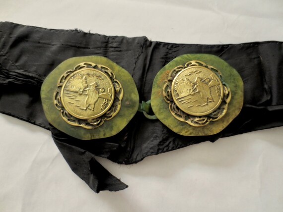 1910s Victorian Ladies SILK Sash Belt Chinese Cel… - image 1