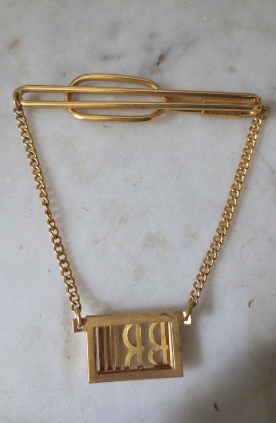SWANK Monogram BRM Gold Tie Bar and Tie Bar Penda… - image 6