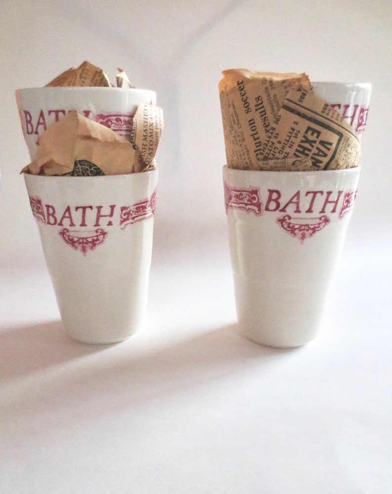 Shabby Chic decor 3 Available Red Transfer Ware Staffordshire Ceramic Bath Cup Vintage Royal Crownford England