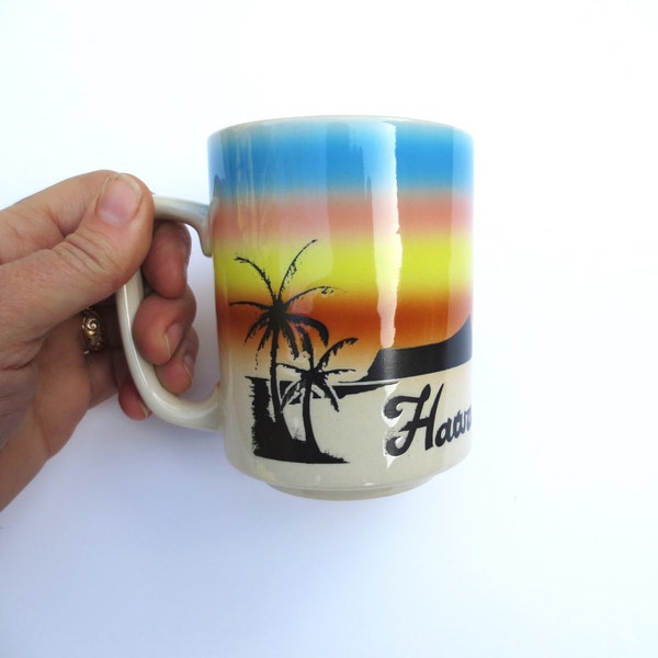 Vintage Hawaii Mug Rainbow 1980s Ceramic Retro Coffee Cup Surf Jackpot Jen