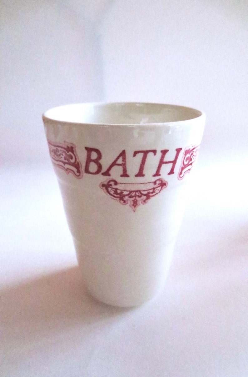 Shabby Chic decor 3 Available Red Transfer Ware Staffordshire Ceramic Bath Cup Vintage Royal Crownford England
