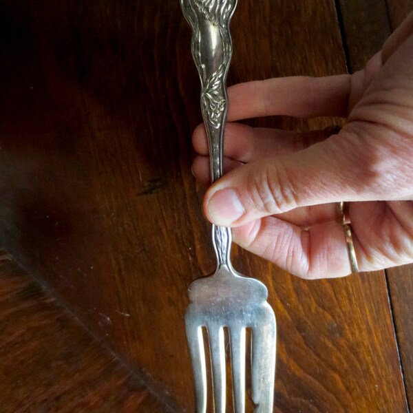 Antique Silver Plate Serving Meat Fork ORCHID Simeon L & George H Rogers Company AI, 1903