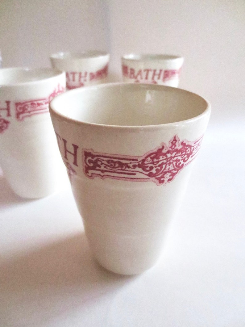 Shabby Chic decor 3 Available Red Transfer Ware Staffordshire Ceramic Bath Cup Vintage Royal Crownford England