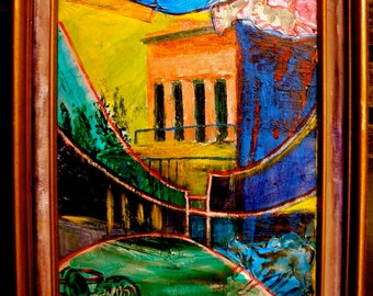 Ghost Town Original Painting Some Strange Hotel Artsy Fartsy Fine Art Decor Acrylic Halloween Jenny Fox Fritz