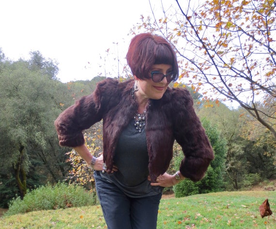1930s Cropped Brown Fur Jacket | 35 bust | Big Sho