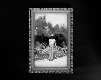 1930s Framed Snap Shot Cigarette Girl Photograph Costume Photo Black and White