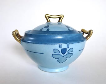 French Art Deco Sugar Bowl | 20s Bawo and Dotter Elite Works Limoges France | Blue and Gold