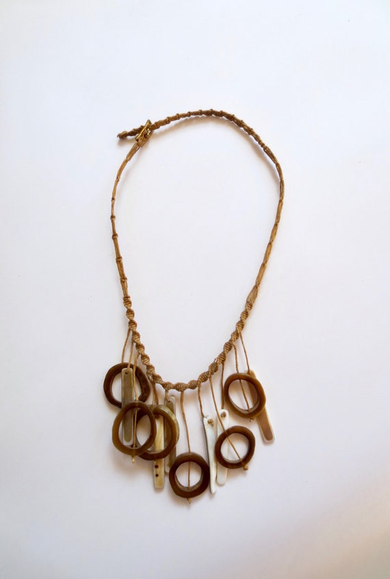Hippie necklace waxed macrame hemp / mother of pe… - image 2