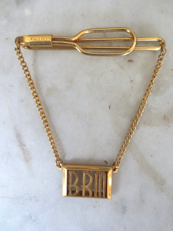 SWANK Monogram BRM Gold Tie Bar and Tie Bar Penda… - image 3