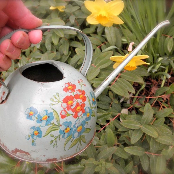 Sweet Little Vintage 1950s Floral Steel Watering Can