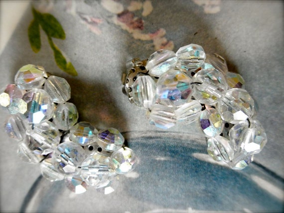 1950s Rhinestone Clip on Earrings Vintage Aurora … - image 3