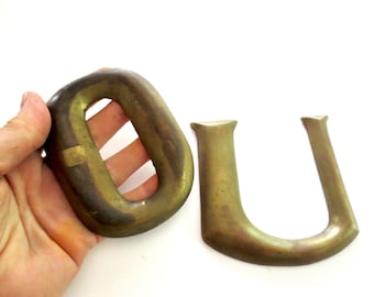 Antique Solid Brass Sign Letter O and Letter U | Heavy Duty Store Signage Farmhouse