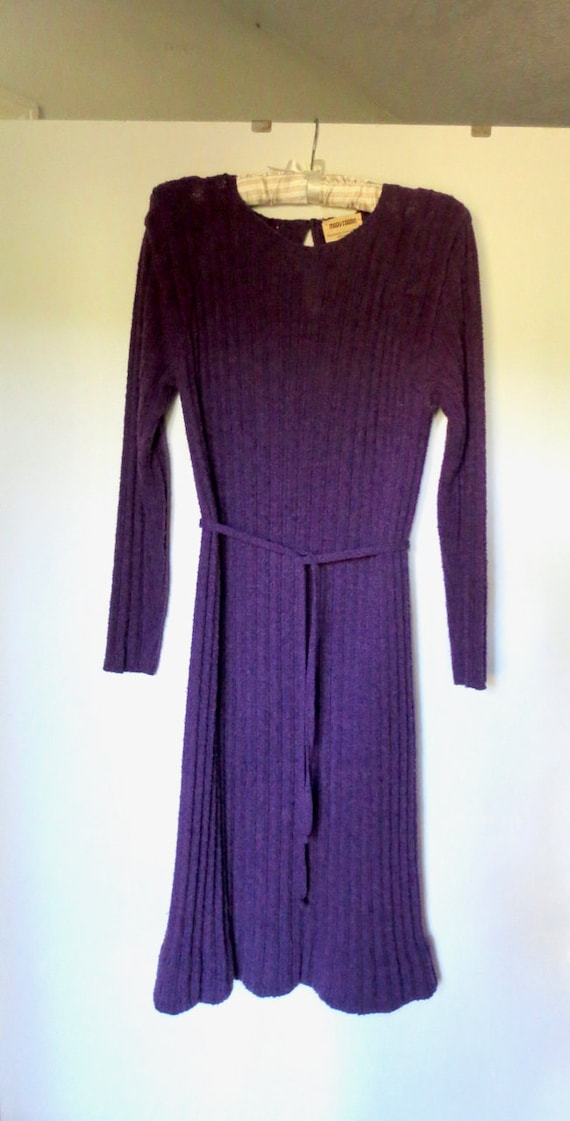 Vintage 70s PURPLE KNIT DRESS Mary Farrin London … - image 1