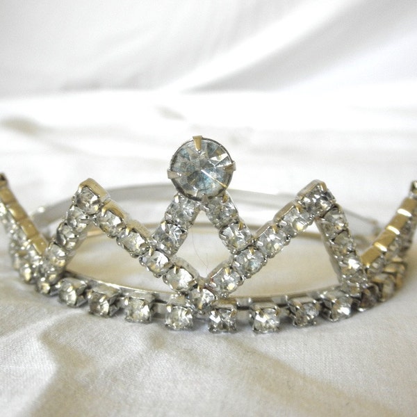 Vintage Rhinestone Tiara for Upswept Hairdo Hair Bun 1980s Princess Bride // Wedding // Prom Night Sparkly Jackpot Jen