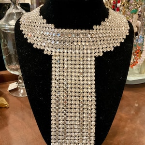 Prachtige vintage heldere strass statement kraag ketting slabbetje Hollywood Glam