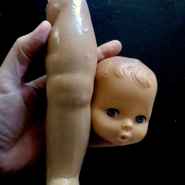 Creepy Cool Doll rubber head and Composition left leg vintage 50s / 60s