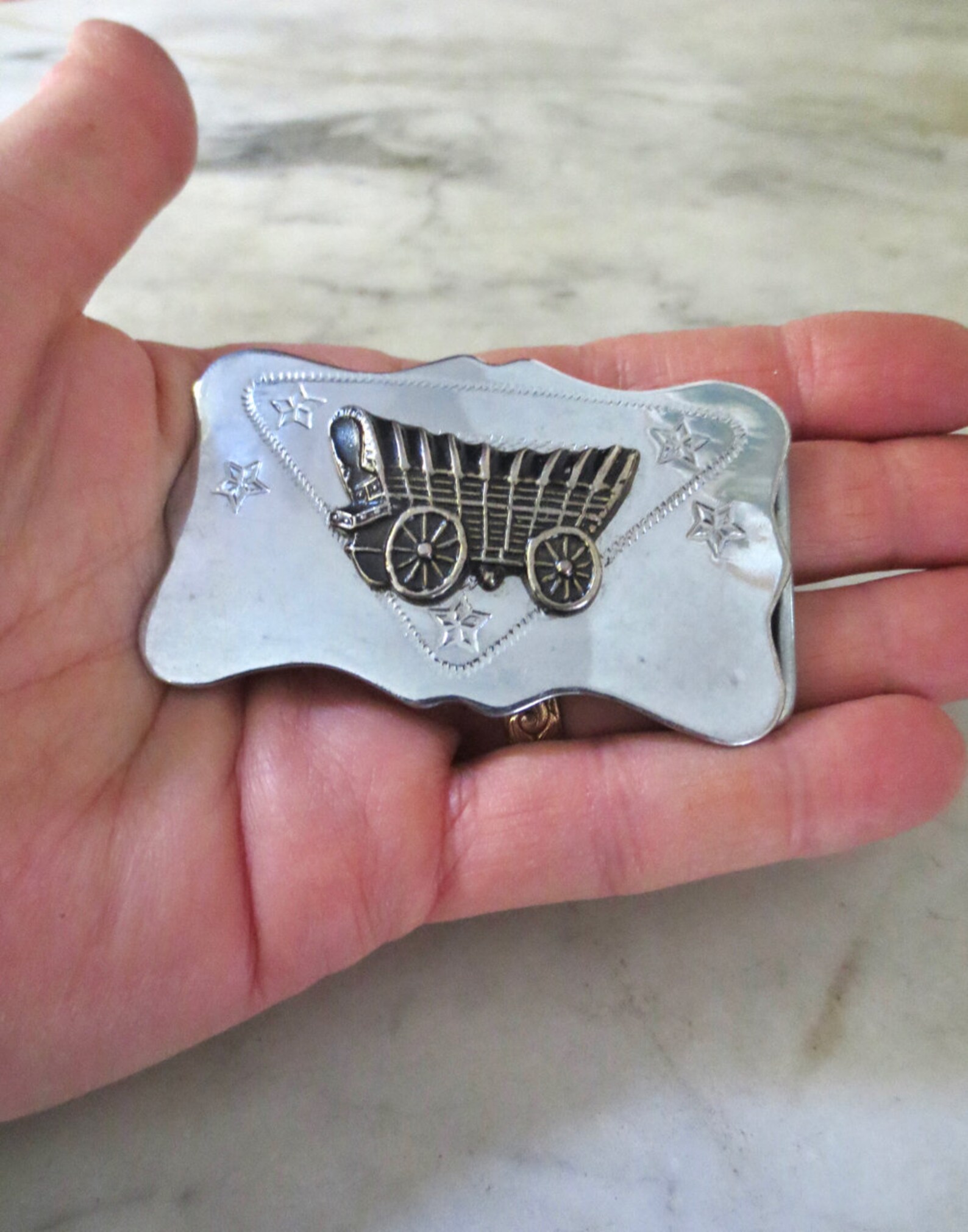 Silver Conestoga Wagon Belt Buckle Pioneer Cowboy Wild West Etsy