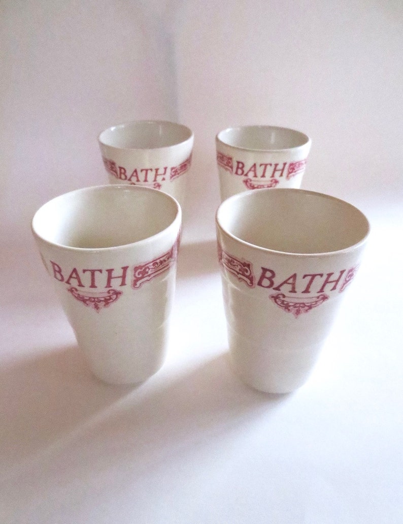 Shabby Chic decor 3 Available Red Transfer Ware Staffordshire Ceramic Bath Cup Vintage Royal Crownford England