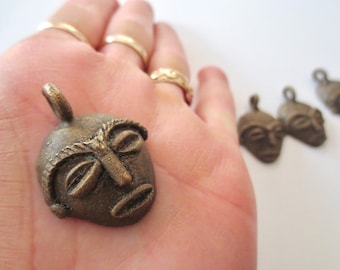 Vintage African Baule Bronze Mask Pendant - One Tribal Piece of Wearable Art