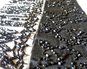 Antique Edwardian Black Beaded Belt 1900s Silk Sash Gothic Couture For Repair