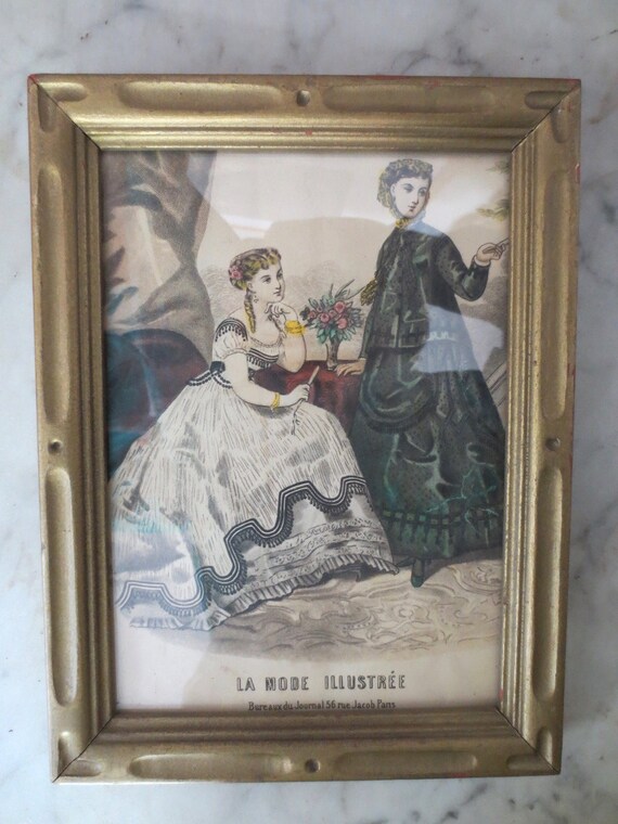 Antique French Fashion Framed Picture Art & Collectibles Prints