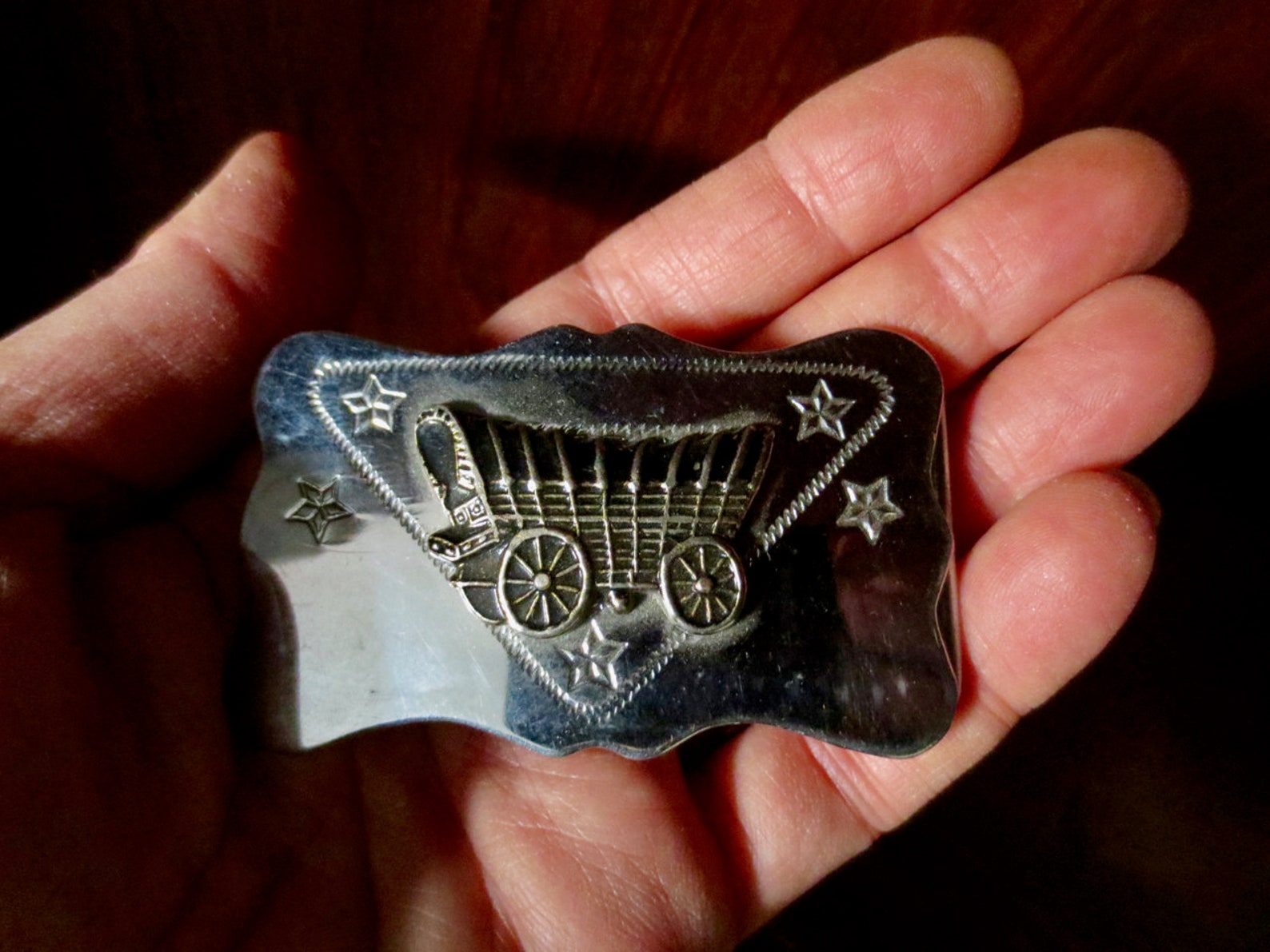 Silver Conestoga Wagon Belt Buckle Pioneer Cowboy Wild West Etsy