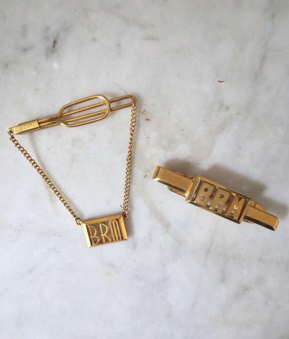 SWANK Monogram BRM Gold Tie Bar and Tie Bar Pendan