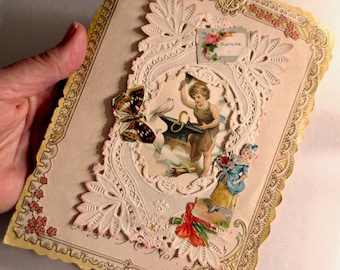 ANTIQUE 1910s VALENTINE Greeting Card Victorian Forget Me Knot, Love, Cupid Valentines Day , Unused