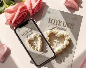 Love Like Jesus, Christian Valentine Invitation Template | Floral Cross, Couples Night (Digital Download)