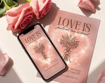 Blush Floral Christian Valentine Invitation Template, Canva Editable (Digital Download)