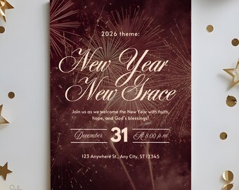 New Year New Grace, Editable Invitation Template, Church Night Service Flyer (Digital Download)