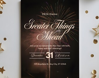 Greater Things Ahead, Christian New Year Invitation, Church Event Card (Canva Template)