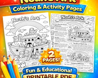 Noah's Ark Coloring Page, Christian Kids, Preschool Bible Rainbow Art, Sunday School Activity, Homeschool Bible, Printable Animals