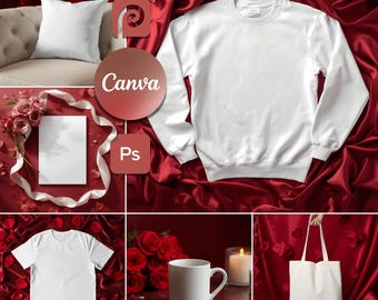 24 PCS Red Elegant Valentine Mockups Bundle PNG Canva Product Images
