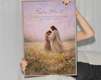 Psalm 34 18 Christian Wall Art for Mental Health Awareness, Jesus Comfort Watercolor Scripture Print Encouragement Gift for Women