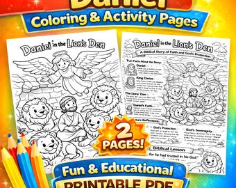 Daniel in the Lions Den, Bible Coloring Page, Kids Bible Activity, Christian Printable, Sunday School Worksheet, Homeschool Lesson