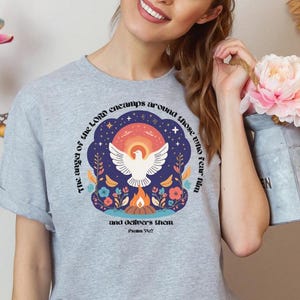 Womens Dove T-Shirt: Psalm 34 Scripture Camping Tee