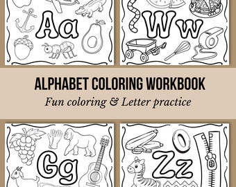 ABC Malbuch: Kinder Alphabet Buchstaben üben, Vorschul-Arbeitsblatt, Kindergarten-Arbeitsbuch (Digitaler Download)