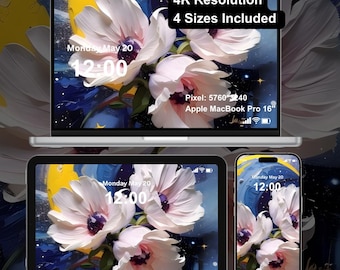 Cosmic Flowers Wallpaper: Starry Night Digital Background (Digital Download