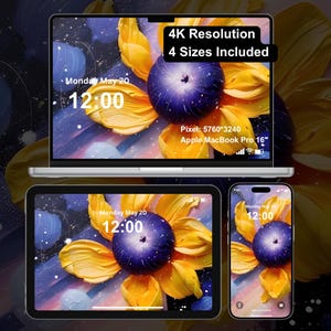 Celestial Sunflower Galaxy Wallpaper – Digital Download for PC, Laptop, iPhone & iPad | Space Floral Fantasy Background