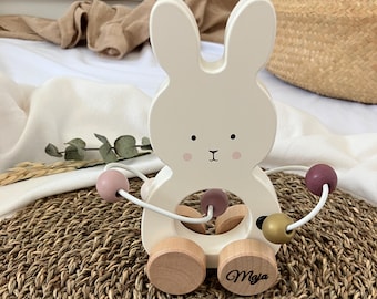 Personalized wooden push bunny - baby motor skills toy for ages 1 and up - baby shower gift - gift for girls - Easter gift for children