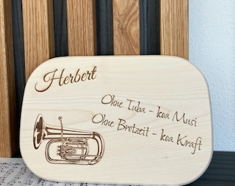 Personalized breakfast board with tuba engraving - tuba instrument - gift for musicians - wooden board music - brass band music