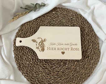 Wooden board with cow motif & name - Gift for mom, grandma, farmers - Country women's kitchen - Country house decor - Country kitchen - Farm - Country woman