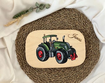 Personalized wooden breakfast board for children - tractor with name - farm-themed gift for boys - engraved wooden children's board - birthday gift for children